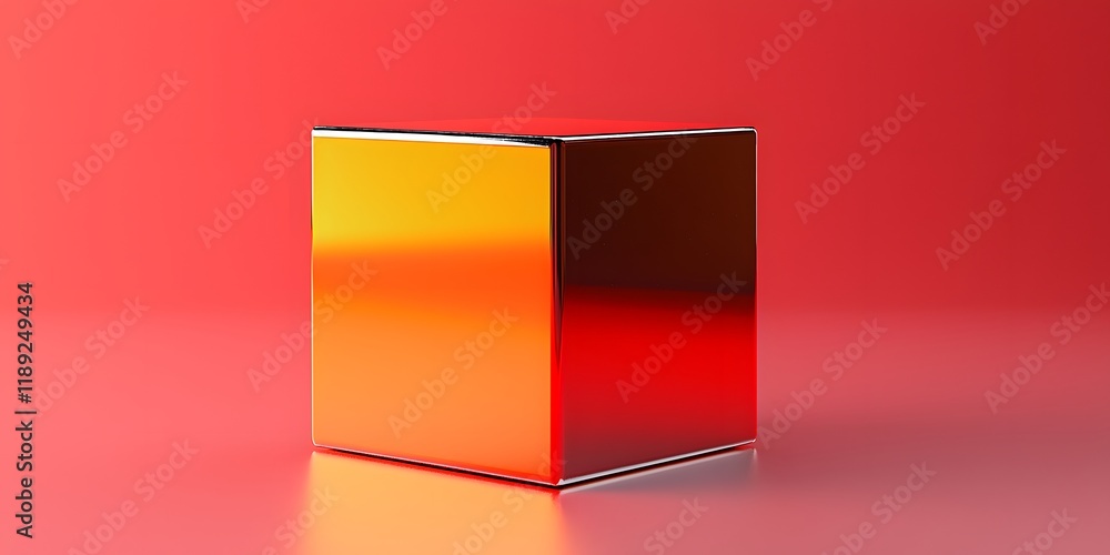 Poster vibrant cube against a bold red background showcasing reflections. generative ai