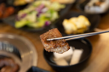 Korean BBQ. Seasoned beef ribs