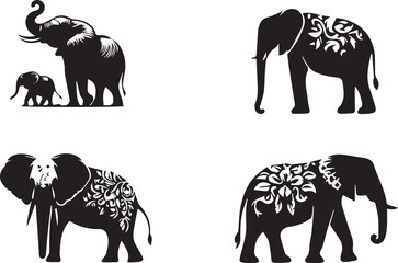 Elephant silhouette vector EPS SET