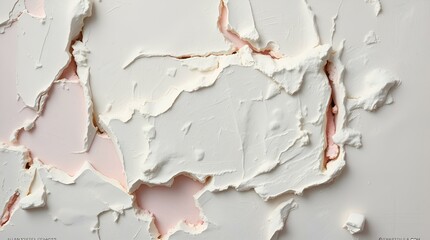 Obraz premium Cracked white paint with pink patches in abstract style in white, pink colors representing texture, background, surface.