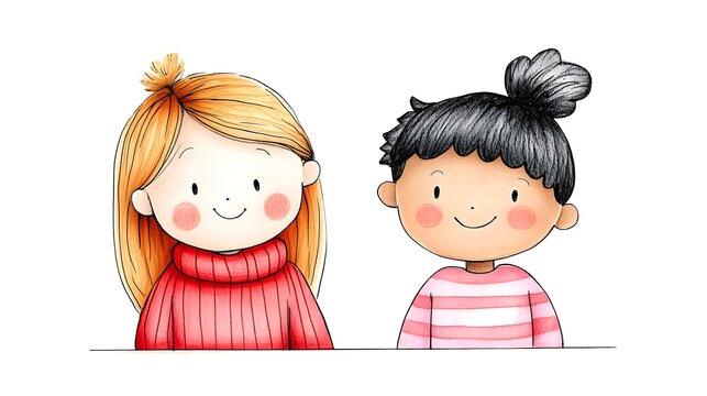 Two cartoon girls are smiling at the camera