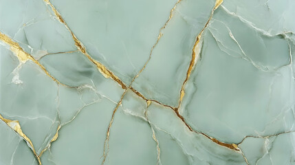 Pale green marble with subtle golden veins, cracked and layered surface forming an elegant organic look