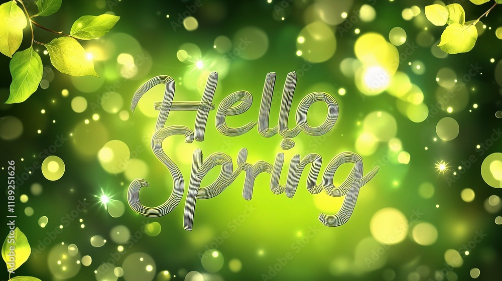Poster vibrant abstract spring background with hello spring text and lines