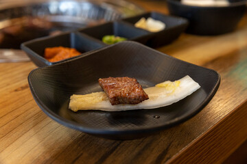 Korean BBQ. Seasoned beef ribs