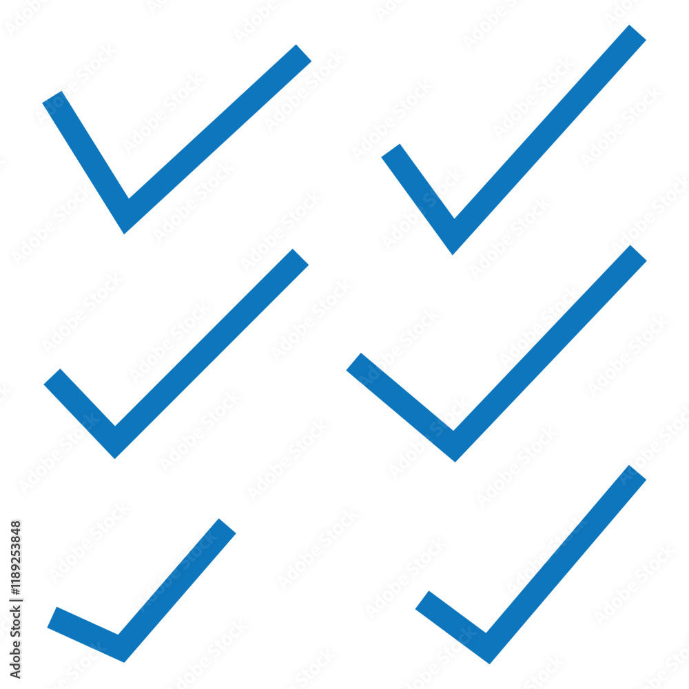 Poster check list icon set. approved symbol, checked checkbox mark, checkmark set, editable line.