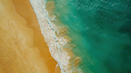 A serene tropical beach with golden sand and azure water gently meeting the horizon, evoking relaxation and vacation vibes&mdash;perfect for travel, leisure, and summer-themed visuals