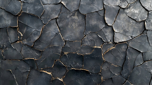 Textured charcoal black and steel grey rock surface with cracked, angular patterns and subtle metallic reflections