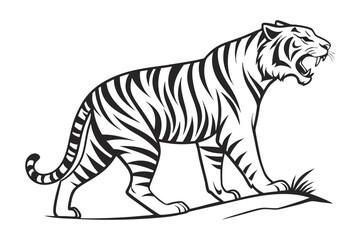 Black and white illustration of a tiger side view.eps