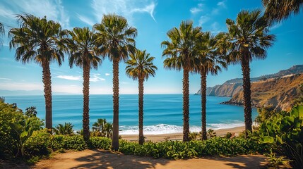 Fototapeta premium a lot of palm trees with cashew trees near sea beach in summer season