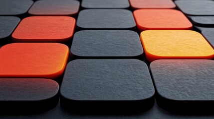 3D abstract geometric pattern with glowing neon rectangles and squares moving in a fluid pattern.