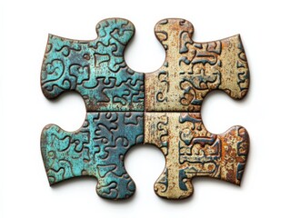 close up of a four piece puzzle showing textures and patterns
