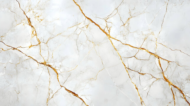 White marble with golden highlights and intricate cracks, smooth surface radiating elegance and luxury