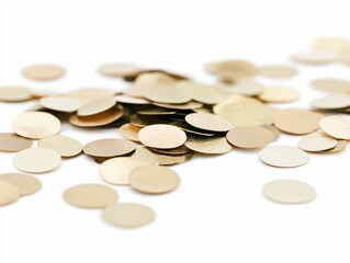 Scattered Gold and Beige Confetti on White Background