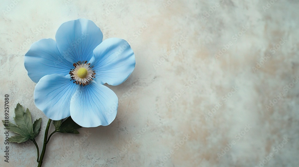 Poster blue flower isolated on soft clean backdrop with minimal lines