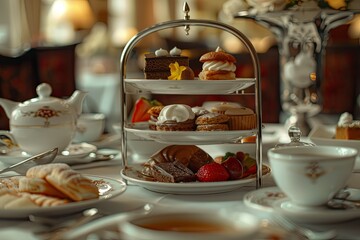 High Resolution Visual of Afternoon Tea with English Breakfast in a Luxury Hotel