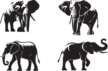 Elephant silhouette vector EPS SET