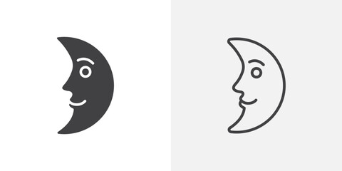 Moon face icon flat and simple set design