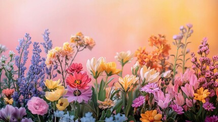 Pastel Paradise: A vibrant and diverse array of colorful flowers in pastel hues, creating a breathtaking display of beauty and serenity.  The soft.