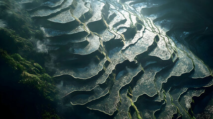 Majestic Aerial View of Rice Terraces at Sunrise
