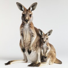 Fototapeta premium A kangaroo mother and joey on a plain background