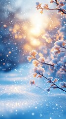 Trees covered by heavy snow in winter forest