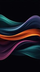 Fototapeta premium Vibrant Teal, Orange, and Purple Wave Patterns on Black Background