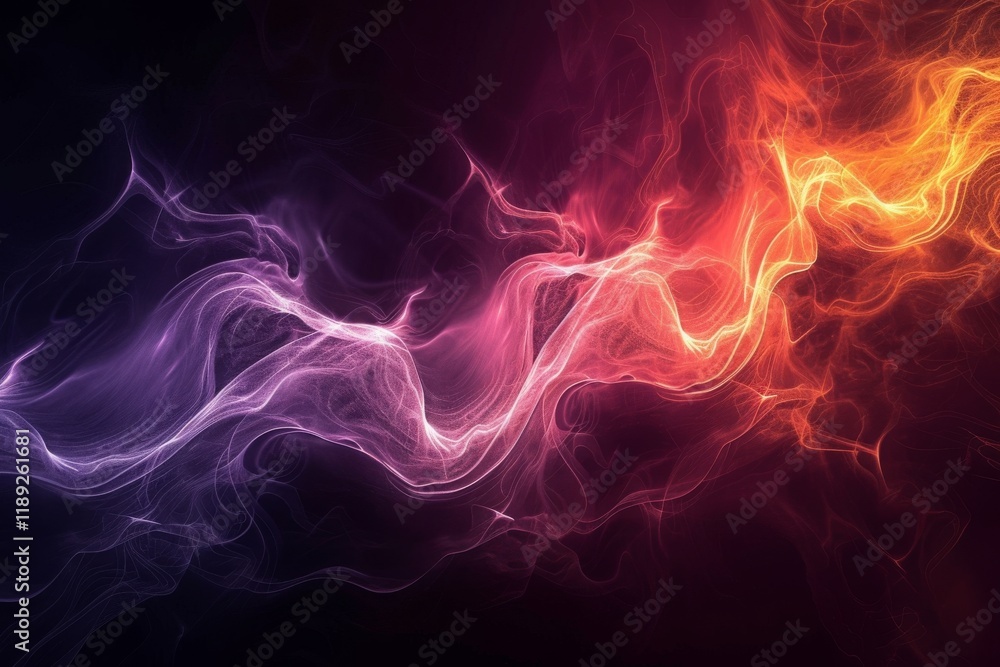 Poster abstract energy waves pulse through a dark backdrop, creating a dynamic interplay of vibrant colors 