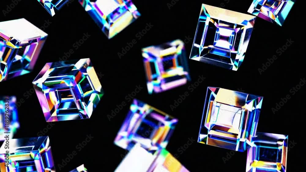 Poster vibrant and iridescent crystal cubes float against a dark background, showcasing stunning light refl