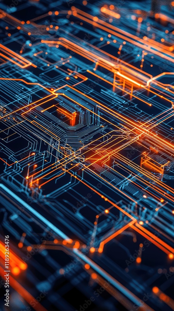 Poster abstract technology background with bright lines and circuit design