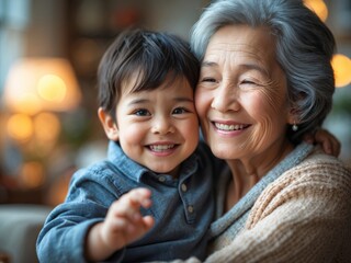 Happy grandmother and grandson sharing a warm moment
