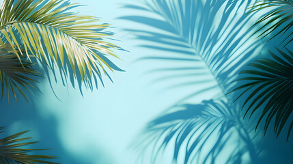 A summer-themed image featuring palm tree shadows on a blue background.