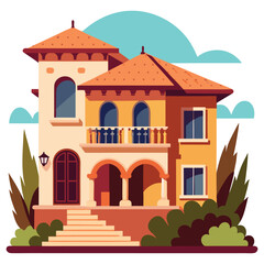 Mediterranean Villa Vector Illustration – Luxurious and Elegant Design