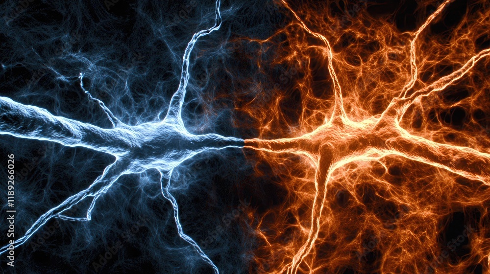 Poster electric neurons collide in a dynamic display science lab digital art virtual environment high-contr