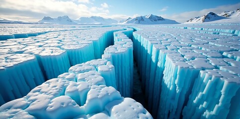 A Majestic Ice Canyon with Deep Blue Water and Towering Frozen Walls Under a Bright Sky
