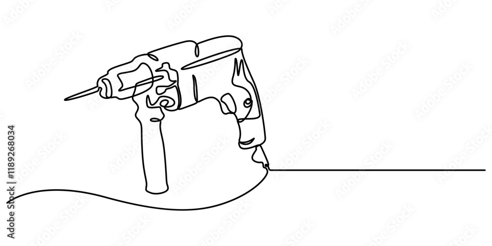 Poster Electric Drill with Spiral Bit Continuous Line Art for Precision in Construction and Manufacturing, electric drill one continuous line drawing vector illustration, Continuous Line Drawing of Cordless.