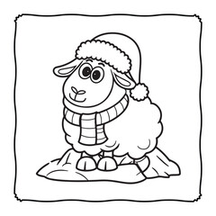 Cute and Cozy Coloring page, Bold and easy Coloring Page, sheep coloring page, line art, black and white image