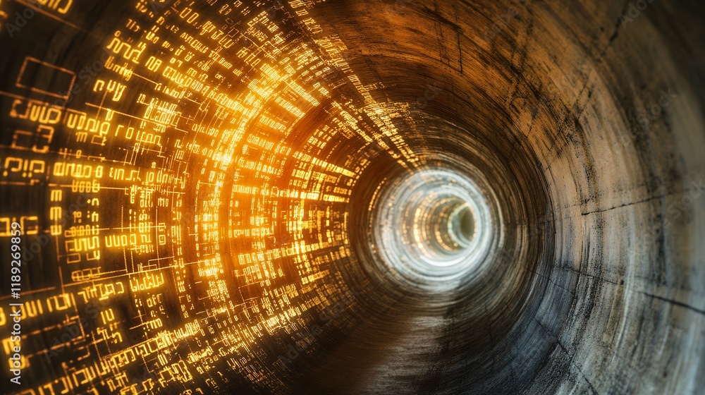 Poster abstract digital tunnel glowing data stream technological background futuristic concept