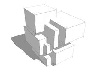 Abstract architecture. Modern building background. 3d concept sketch.