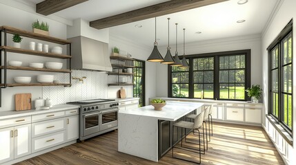 Modern Minimalist Kitchen with Bright Natural Light and Island