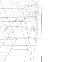 Abstract architecture. Modern building background. 3d concept sketch.