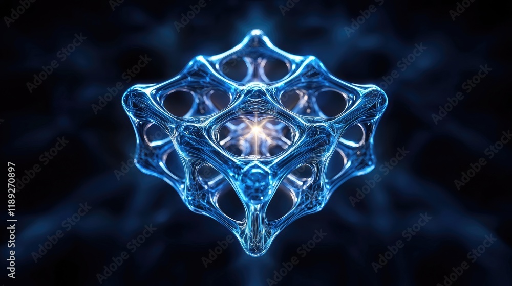 Poster dynamic blue abstract structure digital space 3d visualization futuristic environment close-up view 