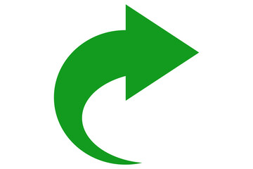 Green Curved Right Arrow, green arrow isolated on white.
