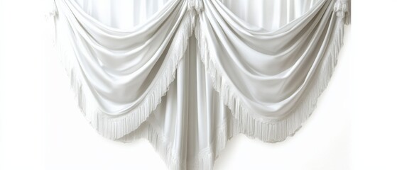 a draped white fabric valance with fringe