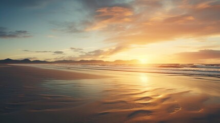 A photo of a beach sunset with a sandbar