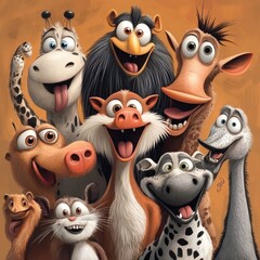 Happy Animals Group Portrait A Fun Cartoon Gathering