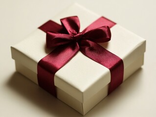 Obraz premium a white gift box tied with a burgundy ribbon