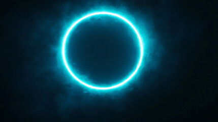 Glowing Blue Circle in Dark Space moon Abstract Background