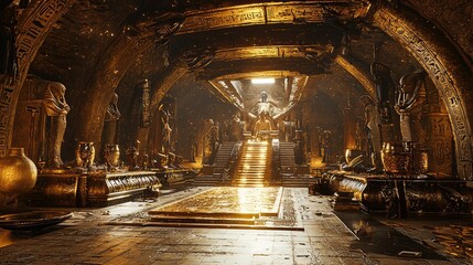 Obraz premium Glorious Ancient Temple Interior with Golden Statues and Artifacts