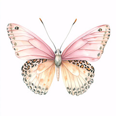 beautiful butterfly on a white background, with gold accents, watercolor