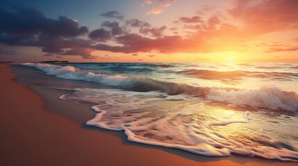 Fototapeta premium A photo of a beach sunset with gentle waves lapping